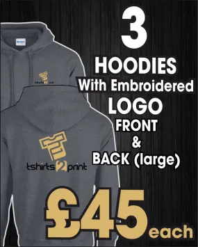 3 x Hoodies with Embroidered LOGO front breast & back (large)