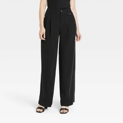 A New Day Women's Plus Relaxed High Rise Baggy Wide Leg Trousers Inside Pocket