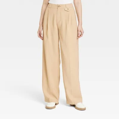 A New Day Women's Plus Relaxed High Rise Baggy Wide Leg Trousers Inside Pocket