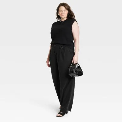 A New Day Women's Plus Relaxed High Rise Baggy Wide Leg Trousers Inside Pocket