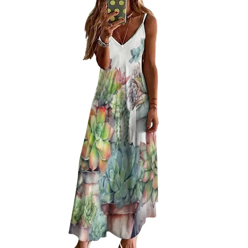 Cactus Garden Spaghetti Strap Ankle-Length Dress Long dress