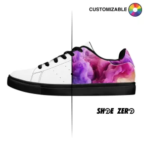 Customizable Breathable Vegan Leather Sneakers (Black) Low Top