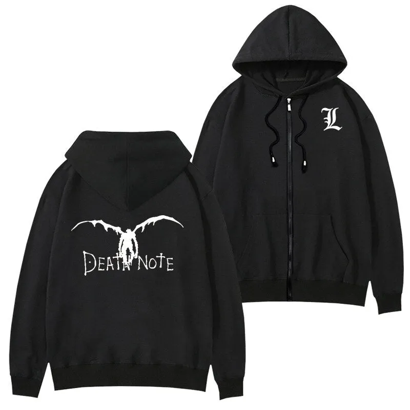 Death Note Anime Cartoon Hoodie Sweatshirt Women Long Sleeve Casual Harajuku Oversized Hoodie Zip Up Jacket Unisex Cosplay Oodie