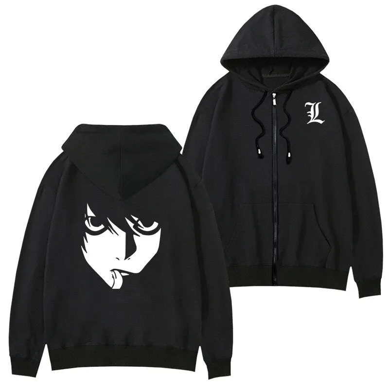 Death Note Anime Cartoon Hoodie Sweatshirt Women Long Sleeve Casual Harajuku Oversized Hoodie Zip Up Jacket Unisex Cosplay Oodie