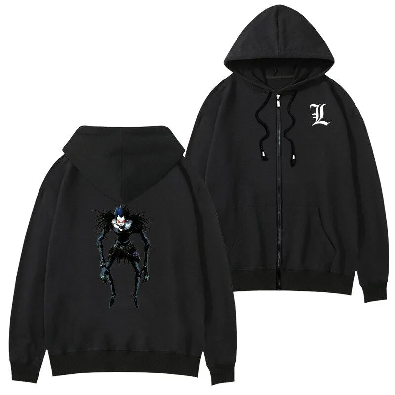 Death Note Anime Cartoon Hoodie Sweatshirt Women Long Sleeve Casual Harajuku Oversized Hoodie Zip Up Jacket Unisex Cosplay Oodie