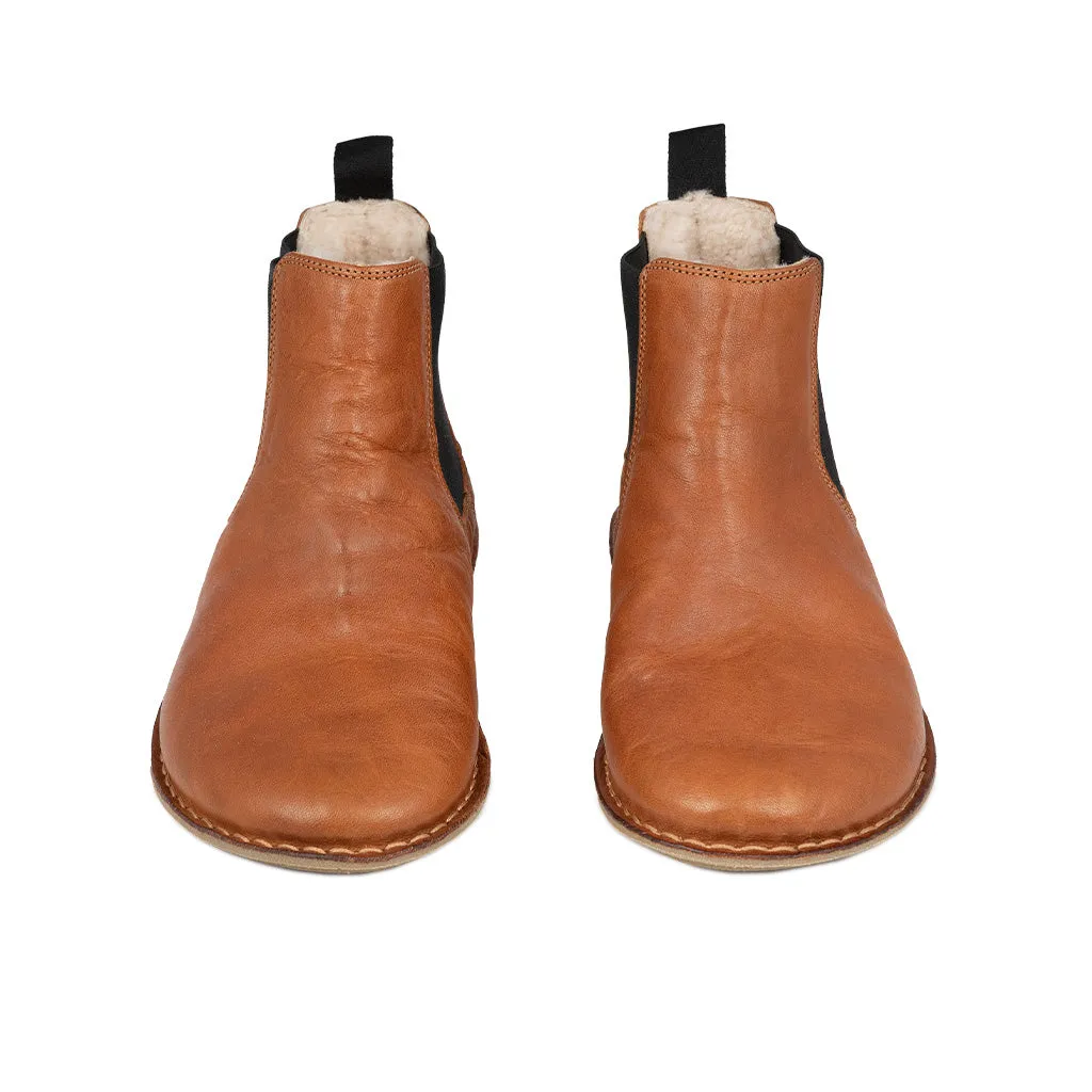 HELSINKI Leather Cognac Brown Shearling