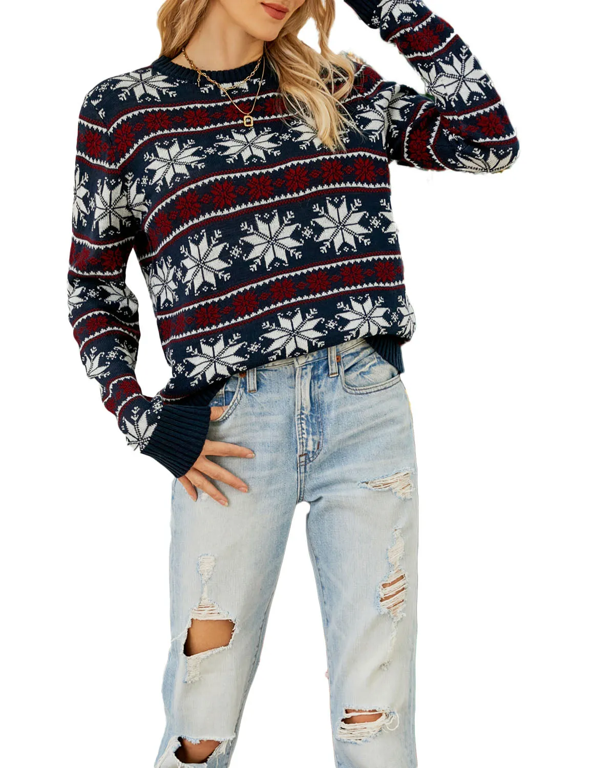 iB-iP Women's Christmas Casual Cozy Top Long Sleeve Pullover Sweater