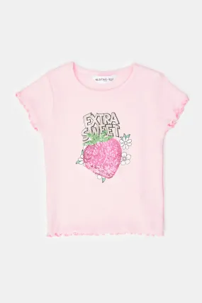 Infant Girls Pink Strawberry Artwork T-Shirt