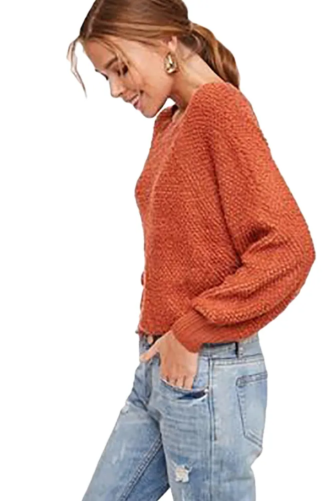 L Love Women's Popcorn Textured Cropped Sweater