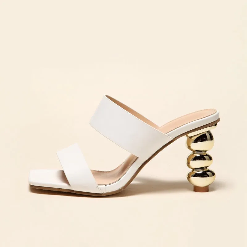 Metallic Geometric Sculpted Heel Sandals