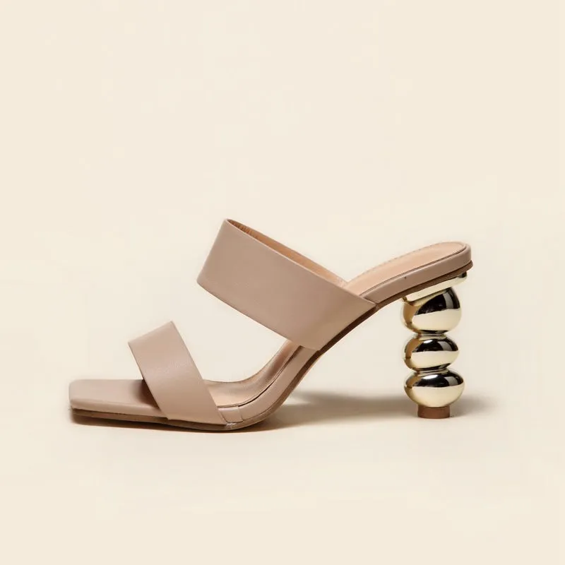 Metallic Geometric Sculpted Heel Sandals