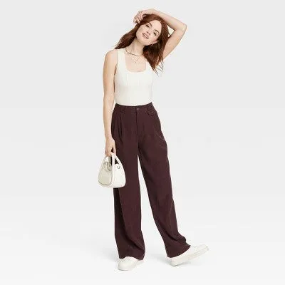 New - A New Day Women's Wide Leg Relaxed High Rise Baggy Wide Leg Trousers