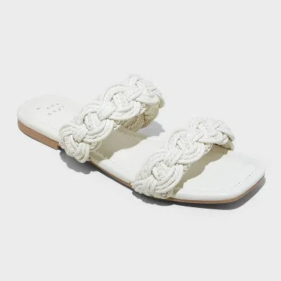 New - Women's Sarafina Woven Two-Band Slide Sandals with Memory Foam Insole - A New Day Cream 8.5