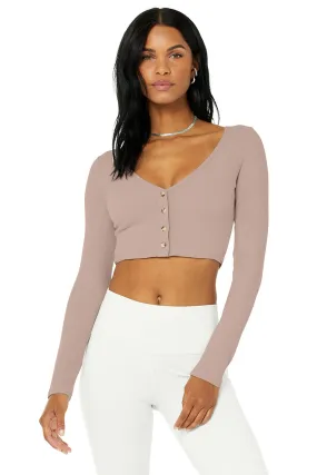 Ribbed Cropped Whisper Cardigan - Dusty Pink