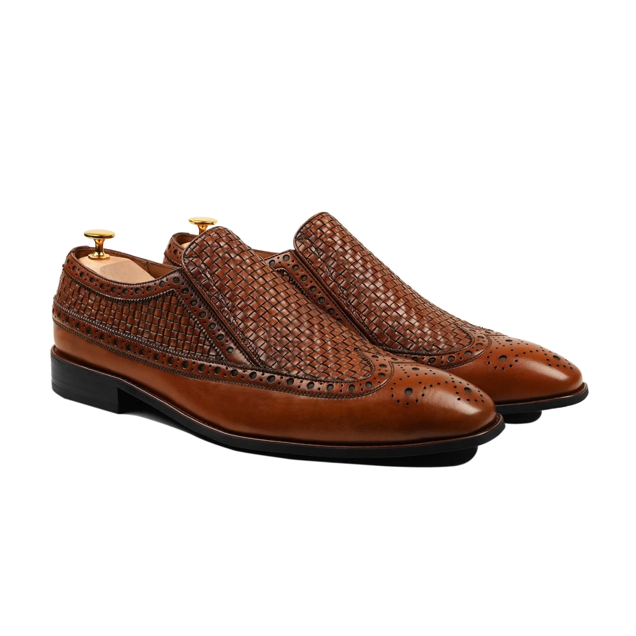 Richardson - Men's Brown Calf and Hand Woven Calf Leather Loafer