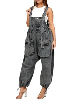 TEEK - Black Denim Big Pocket Overalls