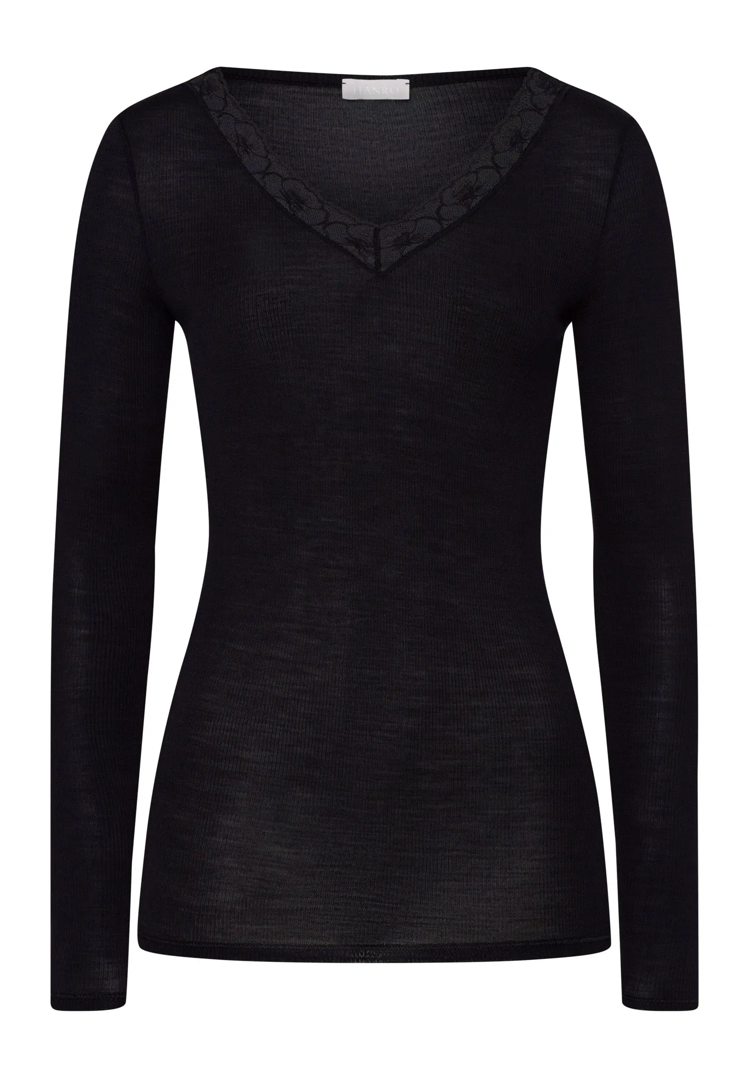 Woolen Lace Fine Ribbed Wool And Silk Top | Black 70974-019