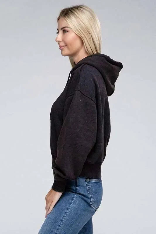 Zenana Acid Washed Cropped Hoodie