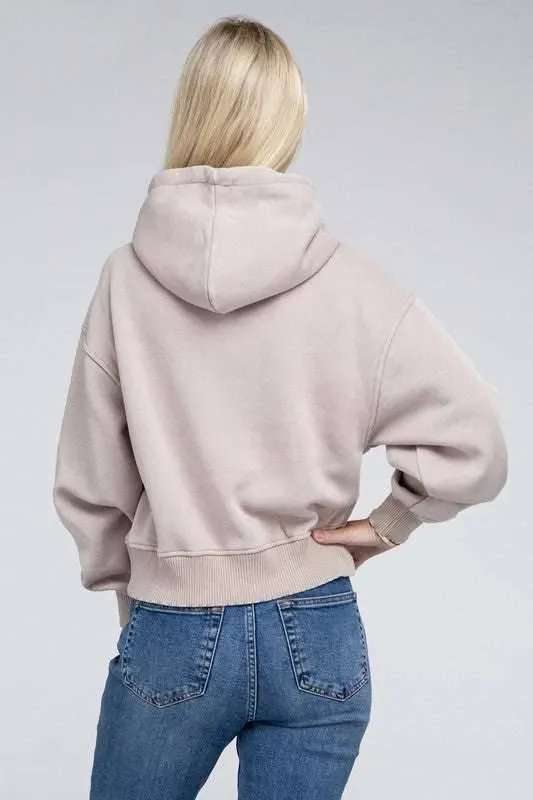 Zenana Acid Washed Cropped Hoodie