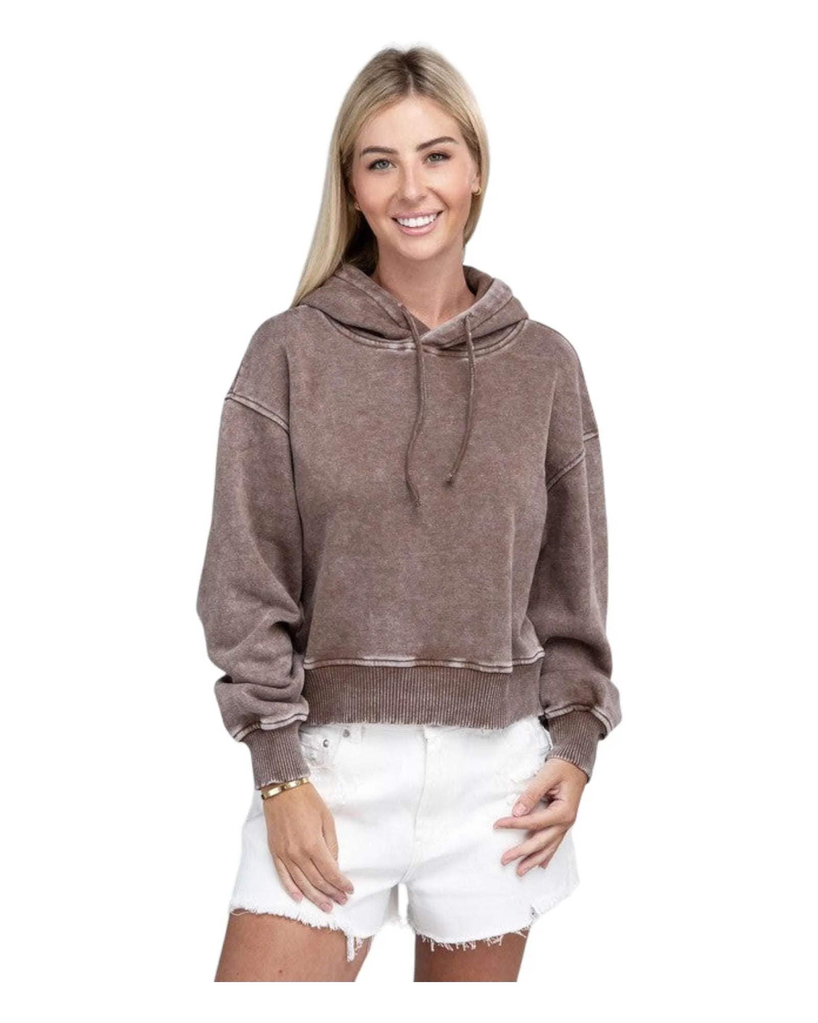 Zenana Acid Washed Cropped Hoodie